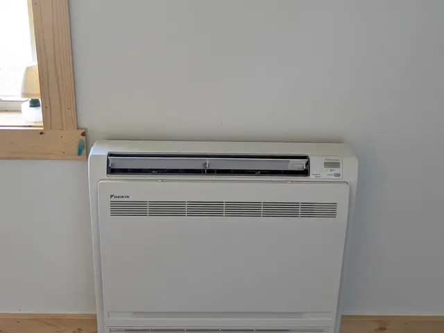 Daikin floor-console mini-split indoor unit close-up after installation in new Indiana building