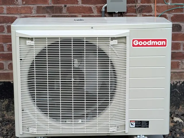 Goodman outdoor condensing unit after a full system replacement in Memphis, Indiana