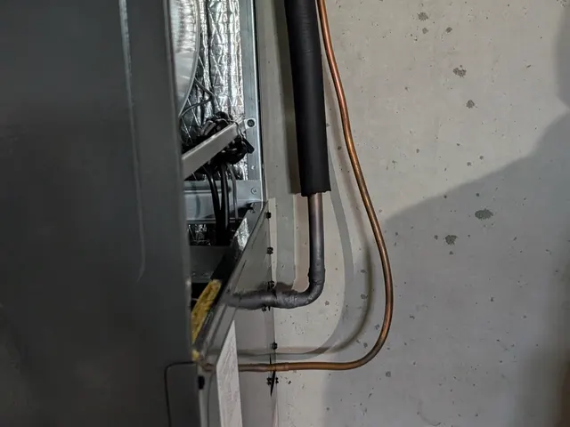 Refrigerant lineset copper pipes connecting to new Goodman air handler Memphis Indiana