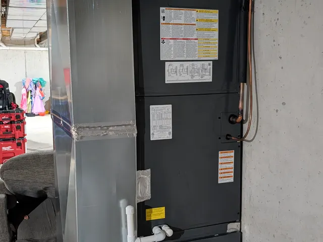 New Goodman air handler and ductwork connection complete Memphis Indiana basement installation
